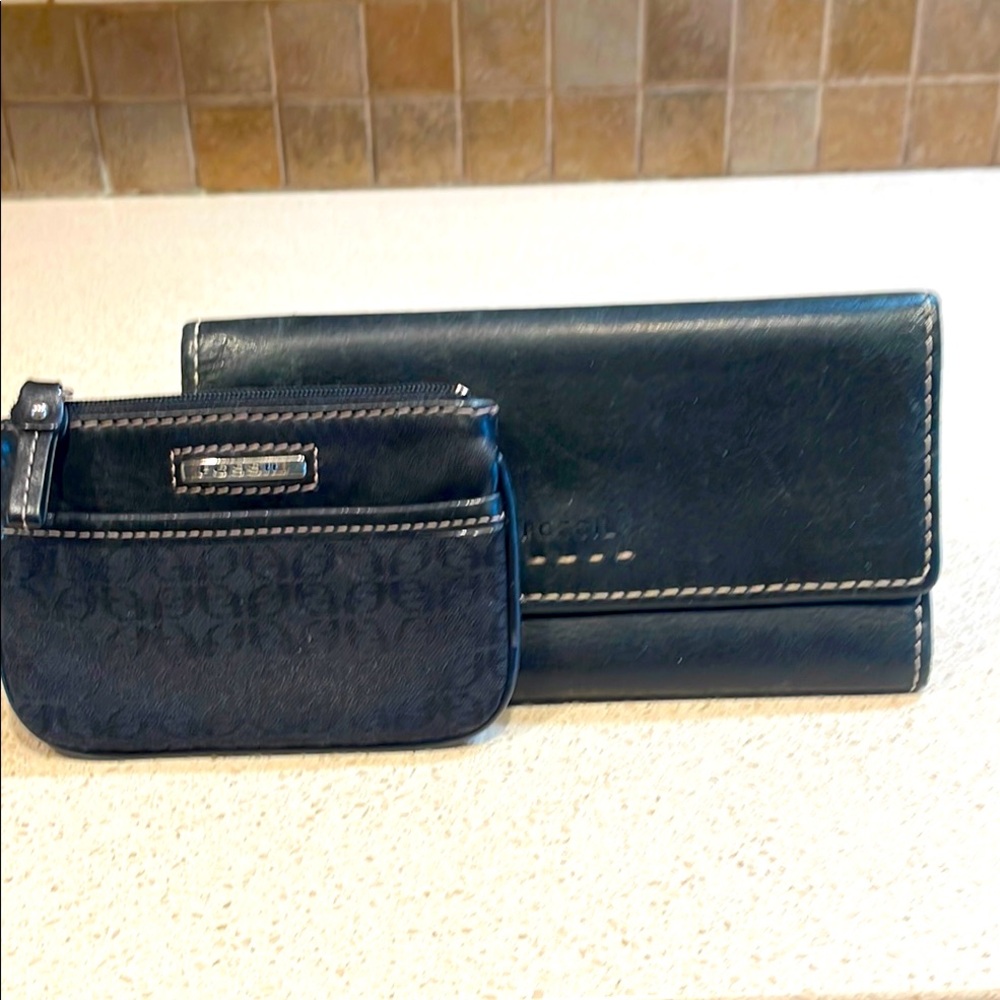 Fossil Vintage Black Leather Wallet  and Coin Pouch Set